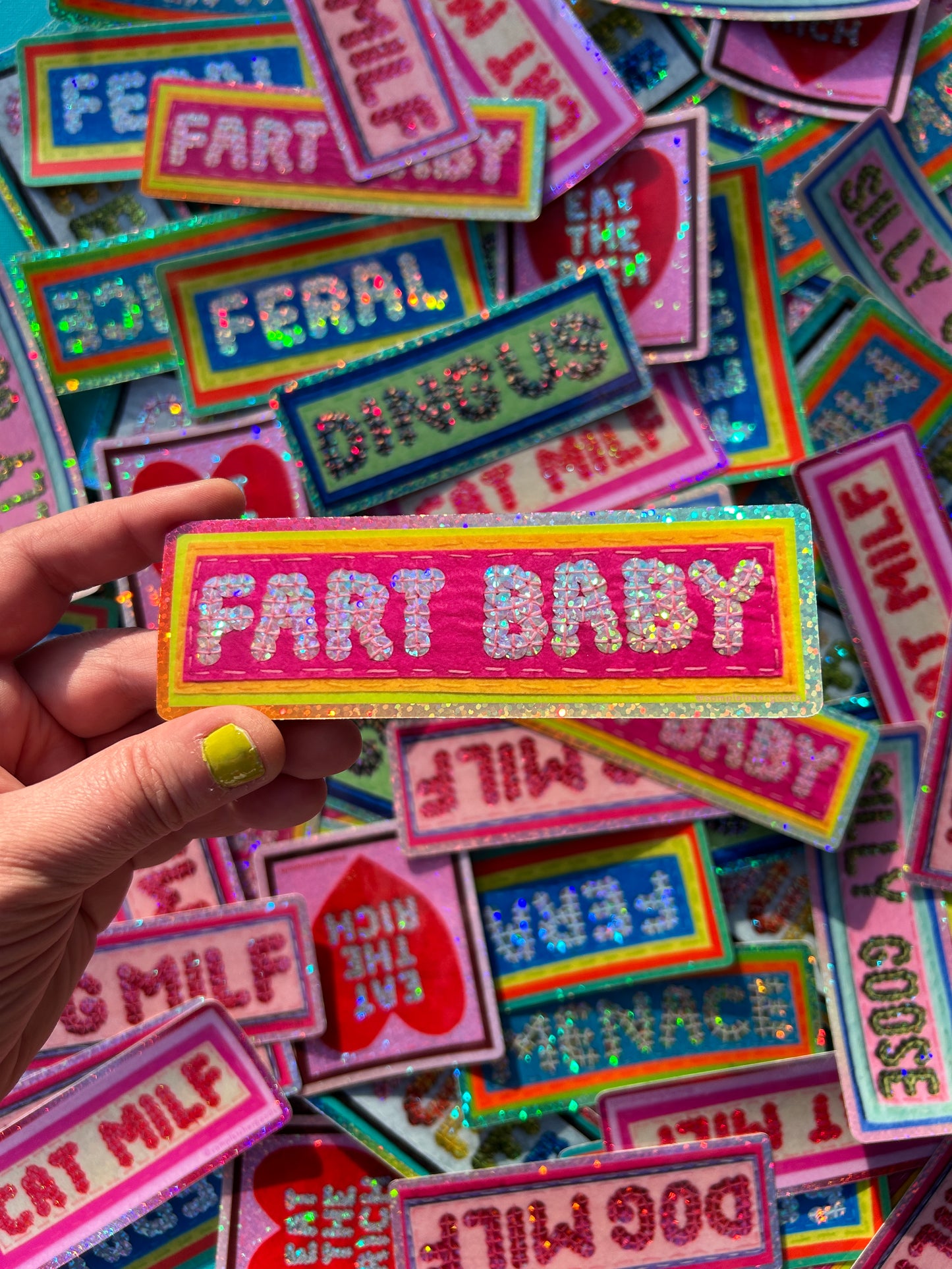 FART BABY ~ Sequin Patch Inspired Waterproof Holographic Sticker