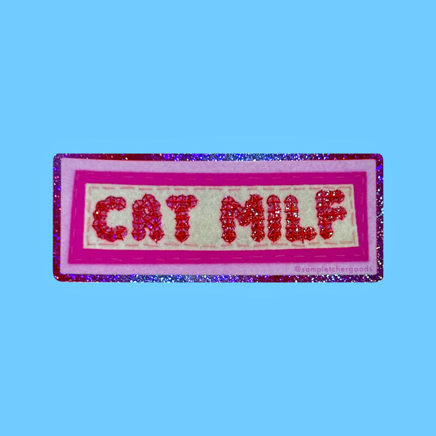 Cat MILF ~ Sequin Patch Inspired Waterproof Holographic Sticker