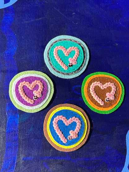 Worm Sequin Patches ~ Heart Shaped