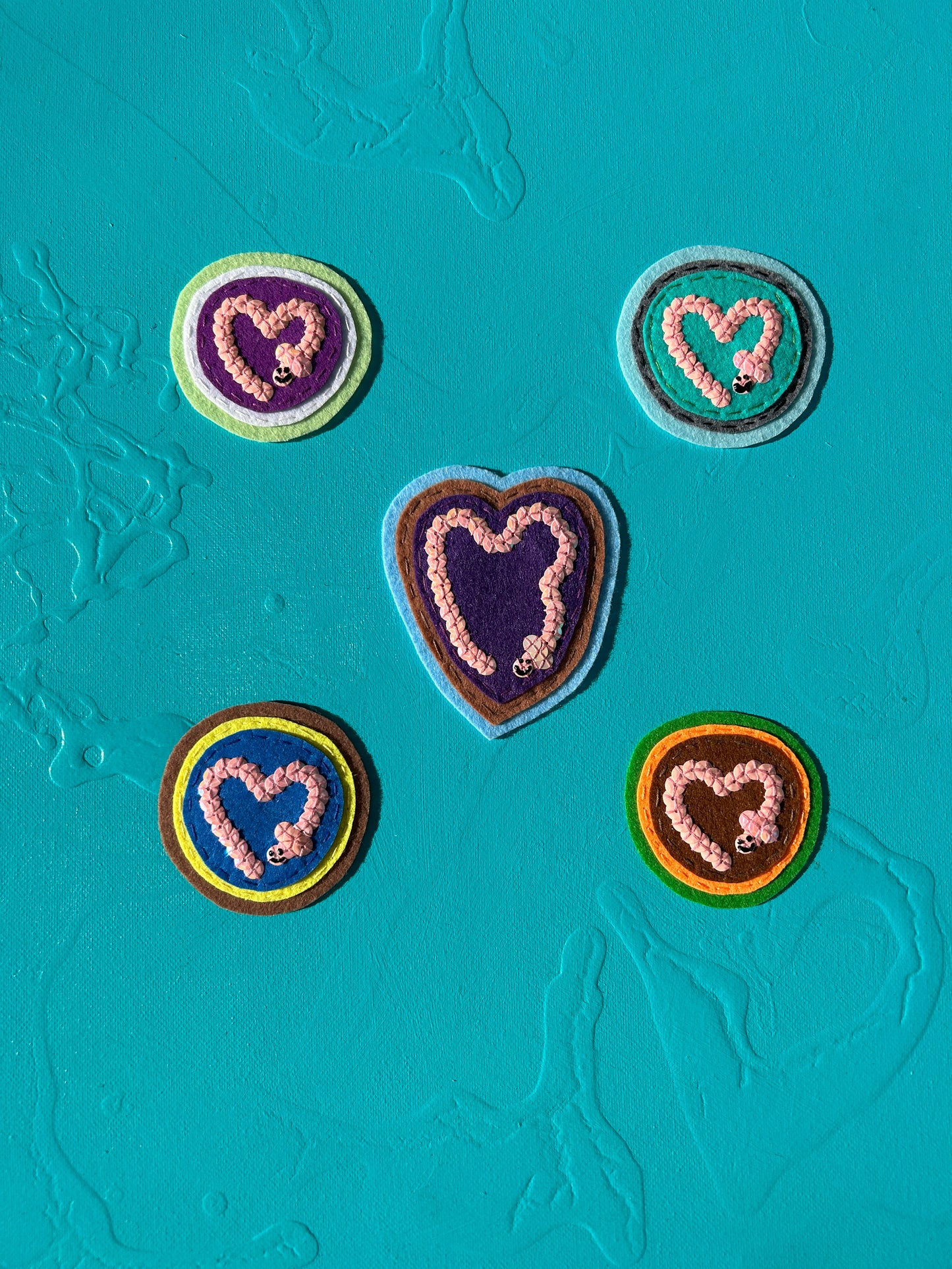 Worm Sequin Patches ~ Heart Shaped