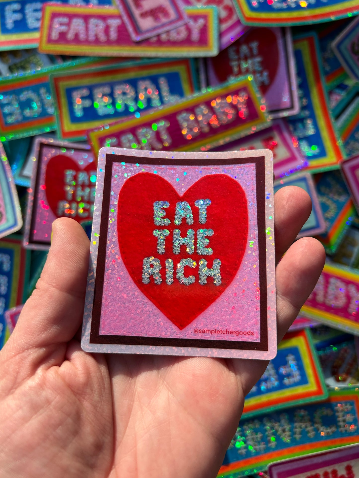 EAT THE RICH  ~ Sequin Patch Inspired Waterproof Holographic Sticker