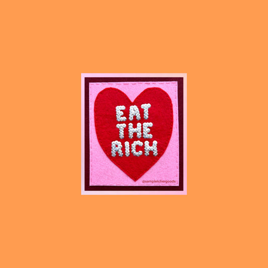 EAT THE RICH  ~ Sequin Patch Inspired Waterproof Holographic Sticker