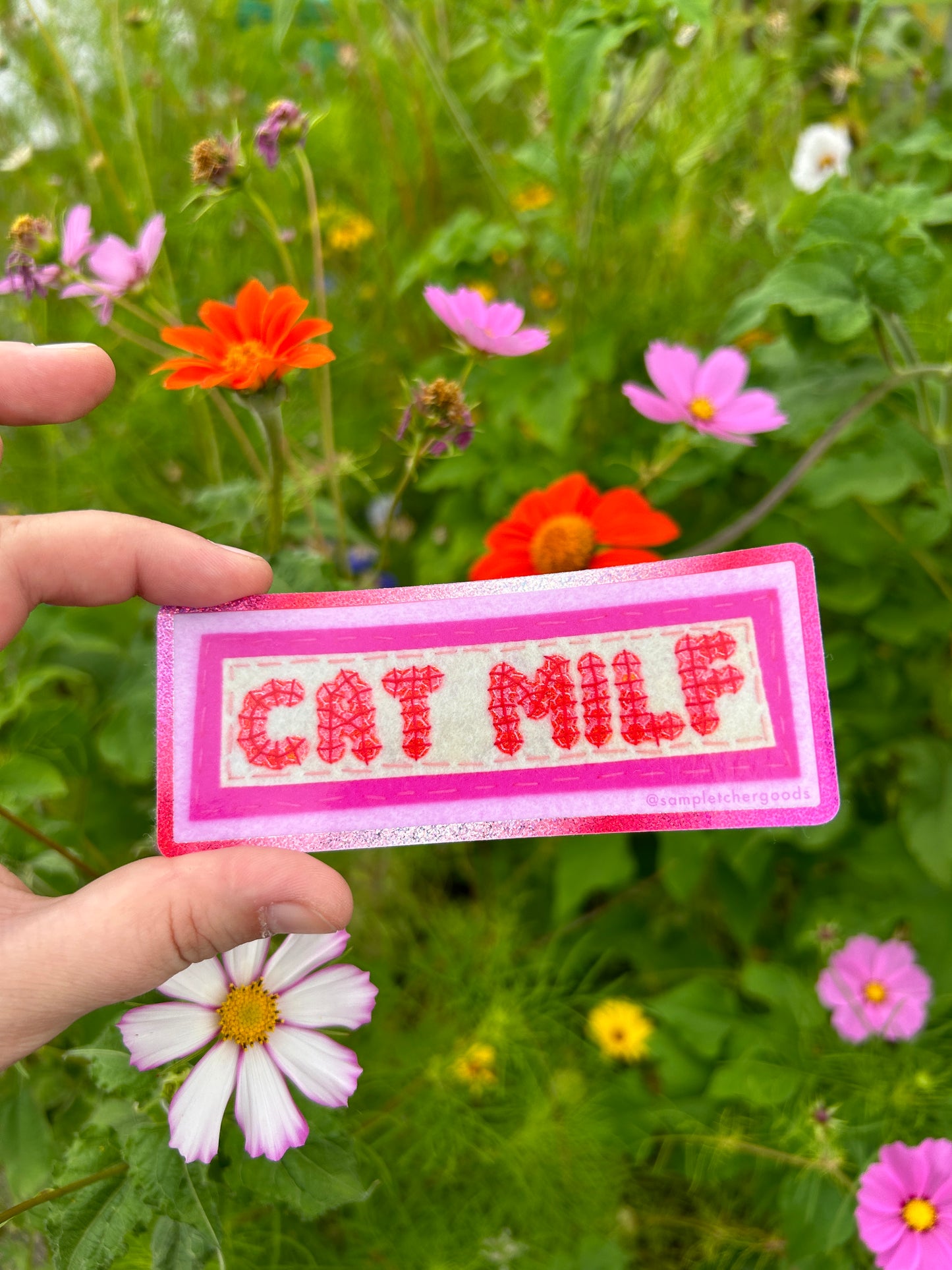 Cat MILF ~ Sequin Patch Inspired Waterproof Holographic Sticker