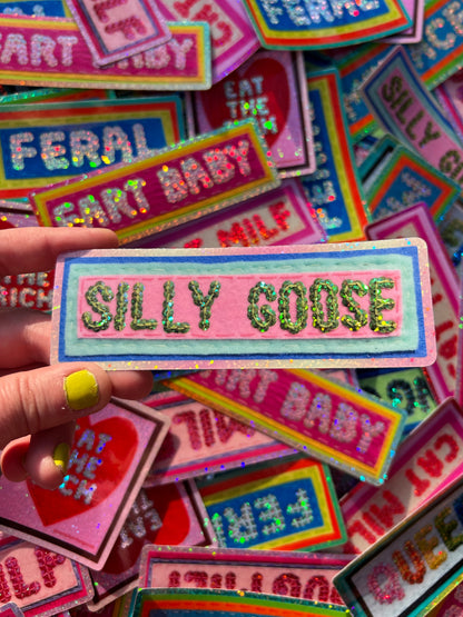 Silly Goose Sticker ~ Sequin Patch Inspired Waterproof Holographic Sticker