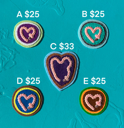 Worm Sequin Patches ~ Heart Shaped