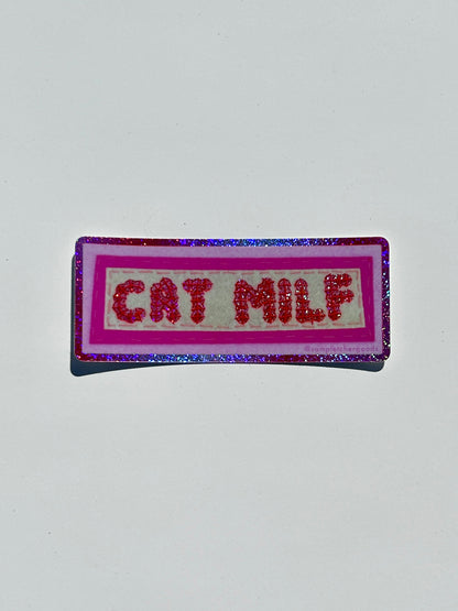 Cat MILF ~ Sequin Patch Inspired Waterproof Holographic Sticker