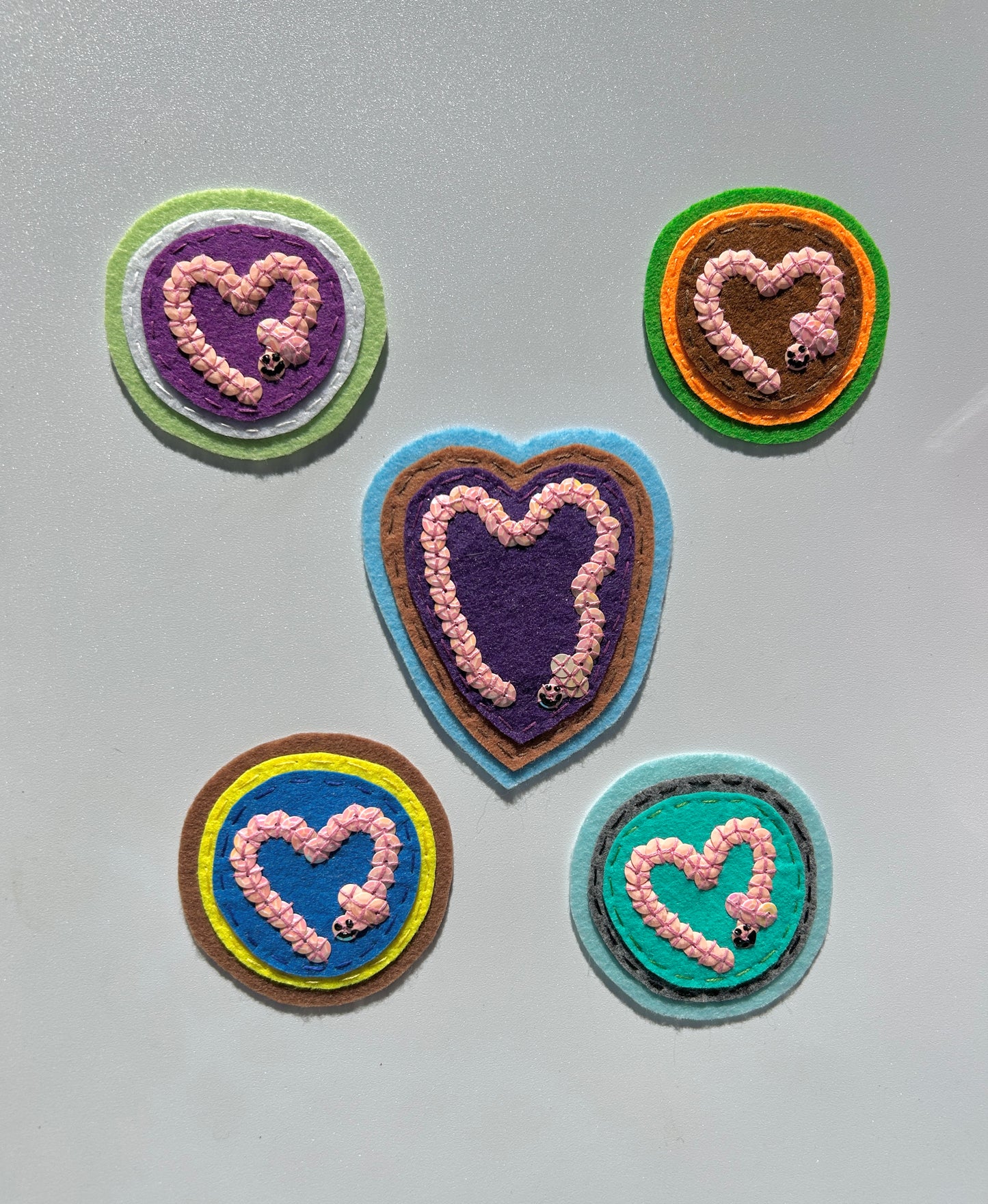 Worm Sequin Patches ~ Heart Shaped