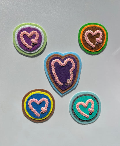 Worm Sequin Patches ~ Heart Shaped