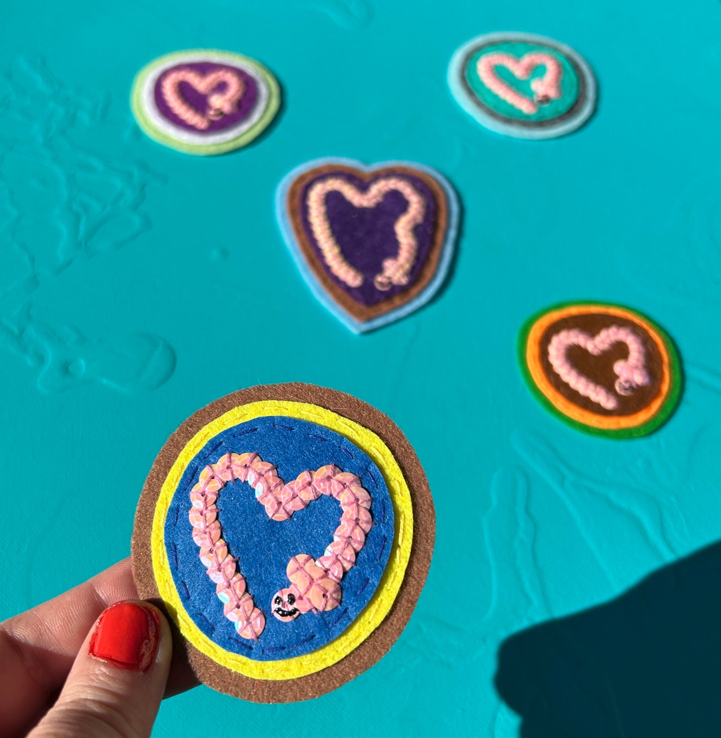 Worm Sequin Patches ~ Heart Shaped