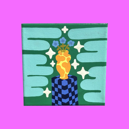 Flower Vase on Checkered Pedestal
