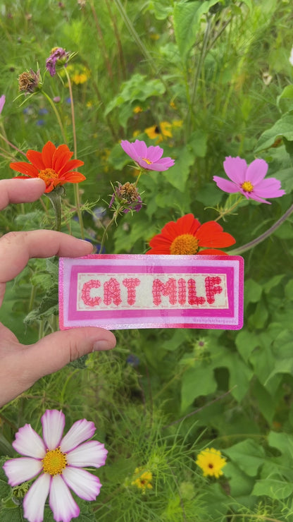 Cat MILF ~ Sequin Patch Inspired Waterproof Holographic Sticker